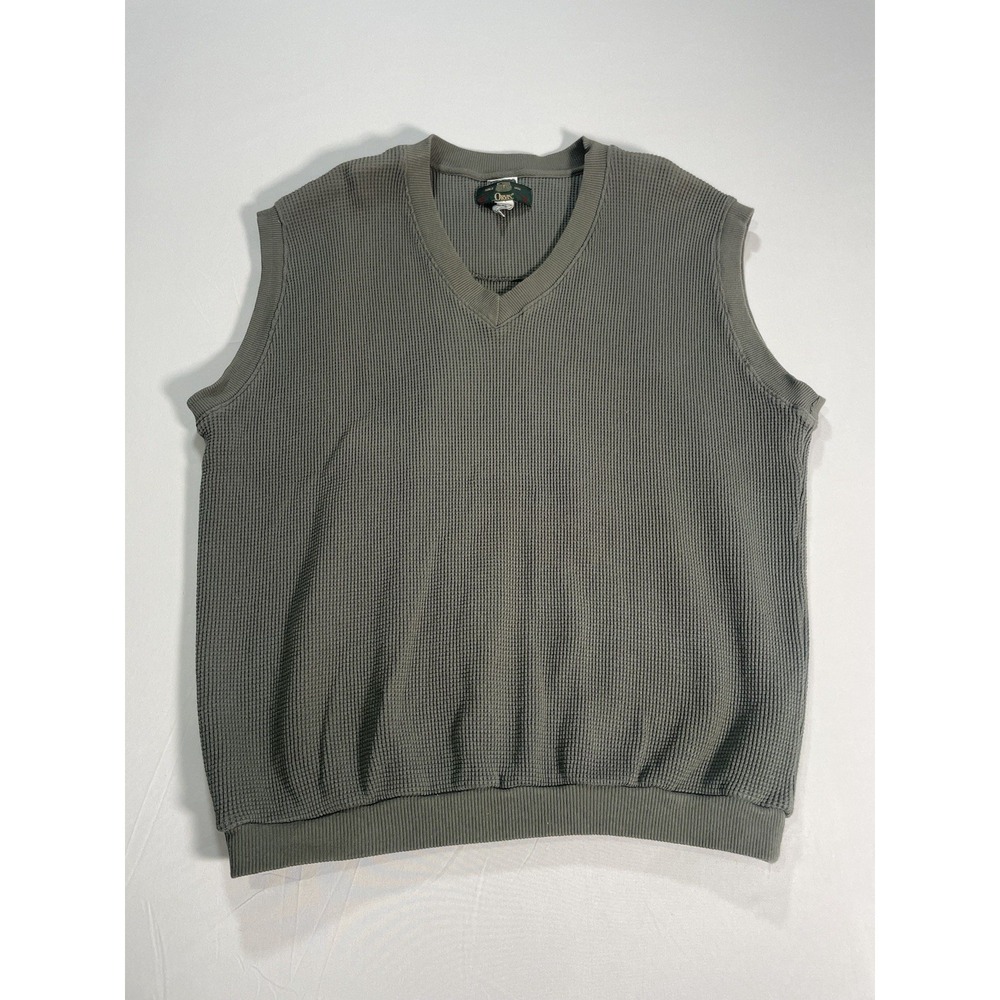 Vintage Orvis Cotton Sweater Vest‎ Size Large Green Waffle Knit Pattern